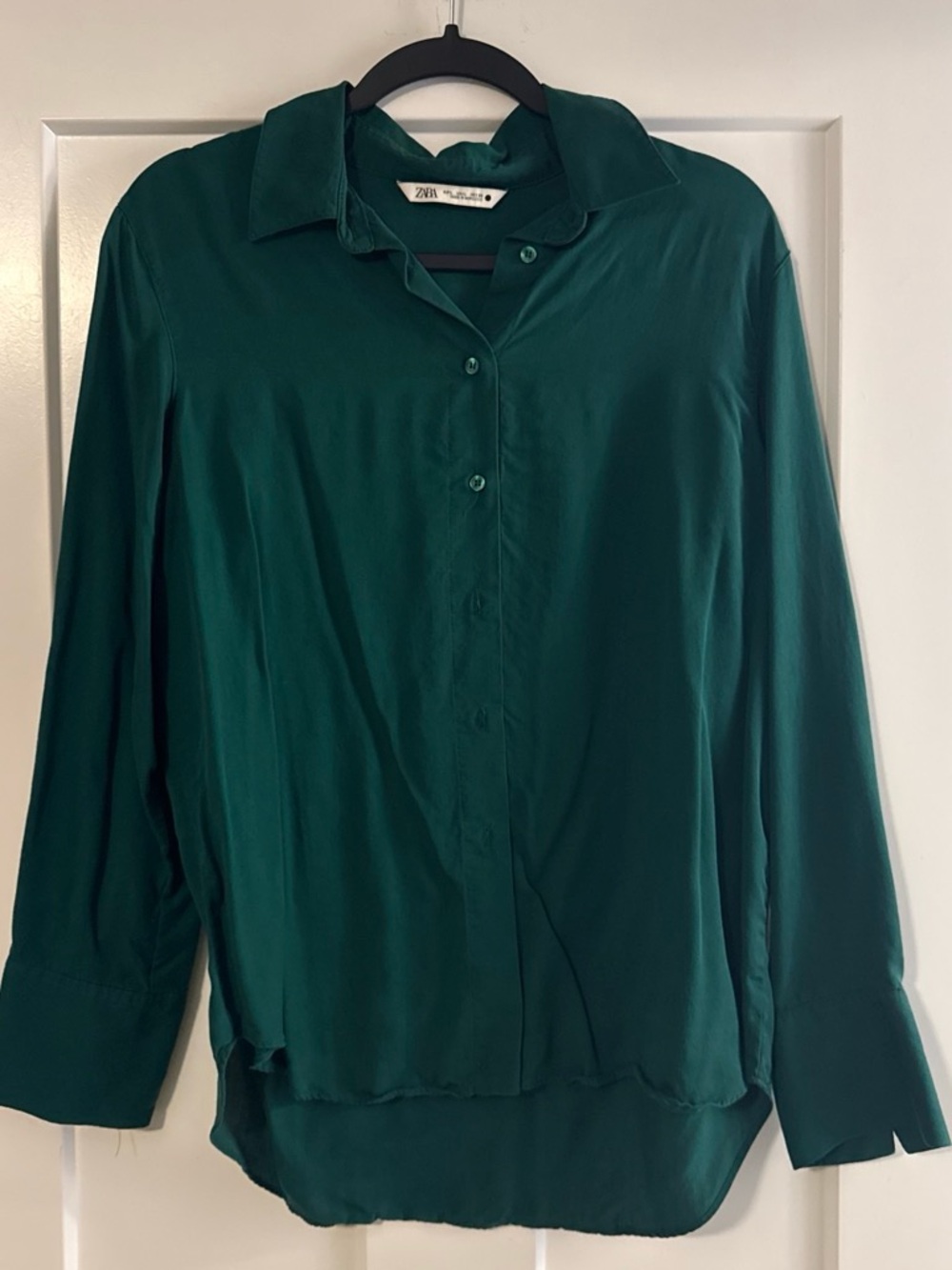 Zara WomenEmerald Green Button-Up Silky Blouse